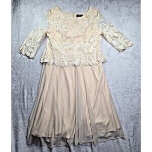 Alex Evenings Jewel Embroidered Tea-length Mid Dress Size 16 Champagne Lace